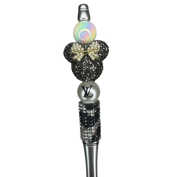 Jeweled Minnie Mouse Disney Louis Vuitton Leopard Silver Bow Beaded Ink Pen - Picture 3 of 14